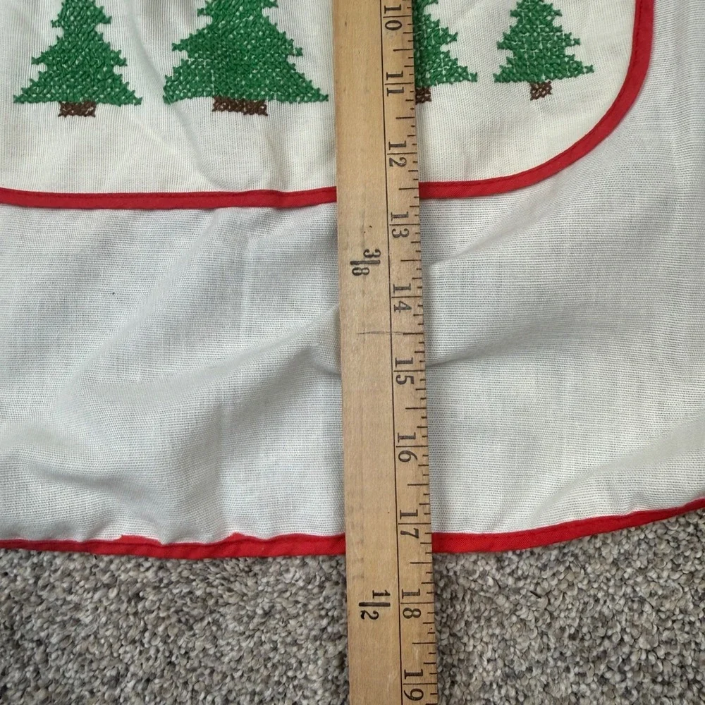 Vintage Christmas Tree Cross Stitch Half Apron White Red Green Holiday Hosting